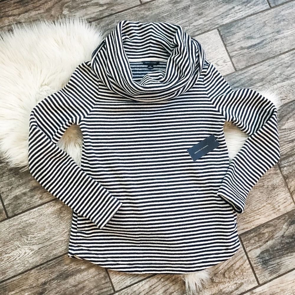 Tommy Hilfiger Navy Striped Cowl-Neck Pullover